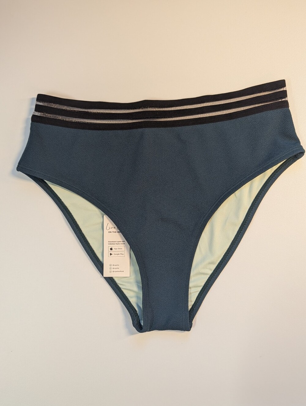 Cupshe Womens' Green High-Waist Swim Bottoms with Black Sheer Waistband